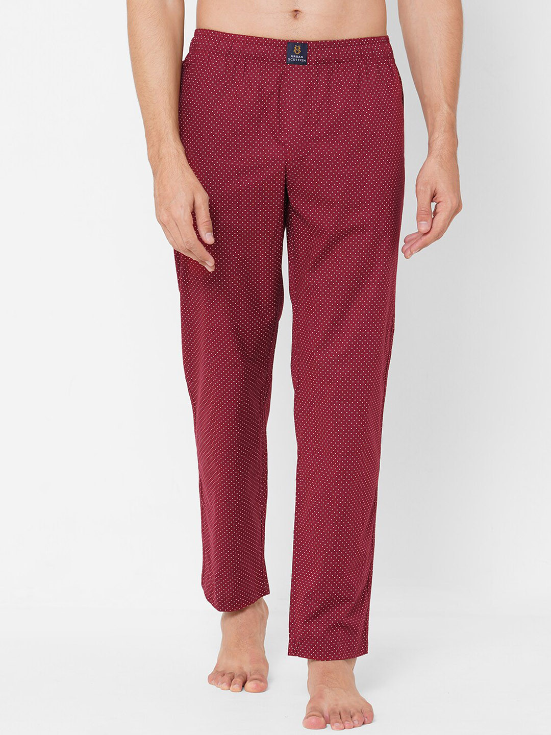 

URBAN SCOTTISH Men Printed Cotton Lounge Pants, Maroon