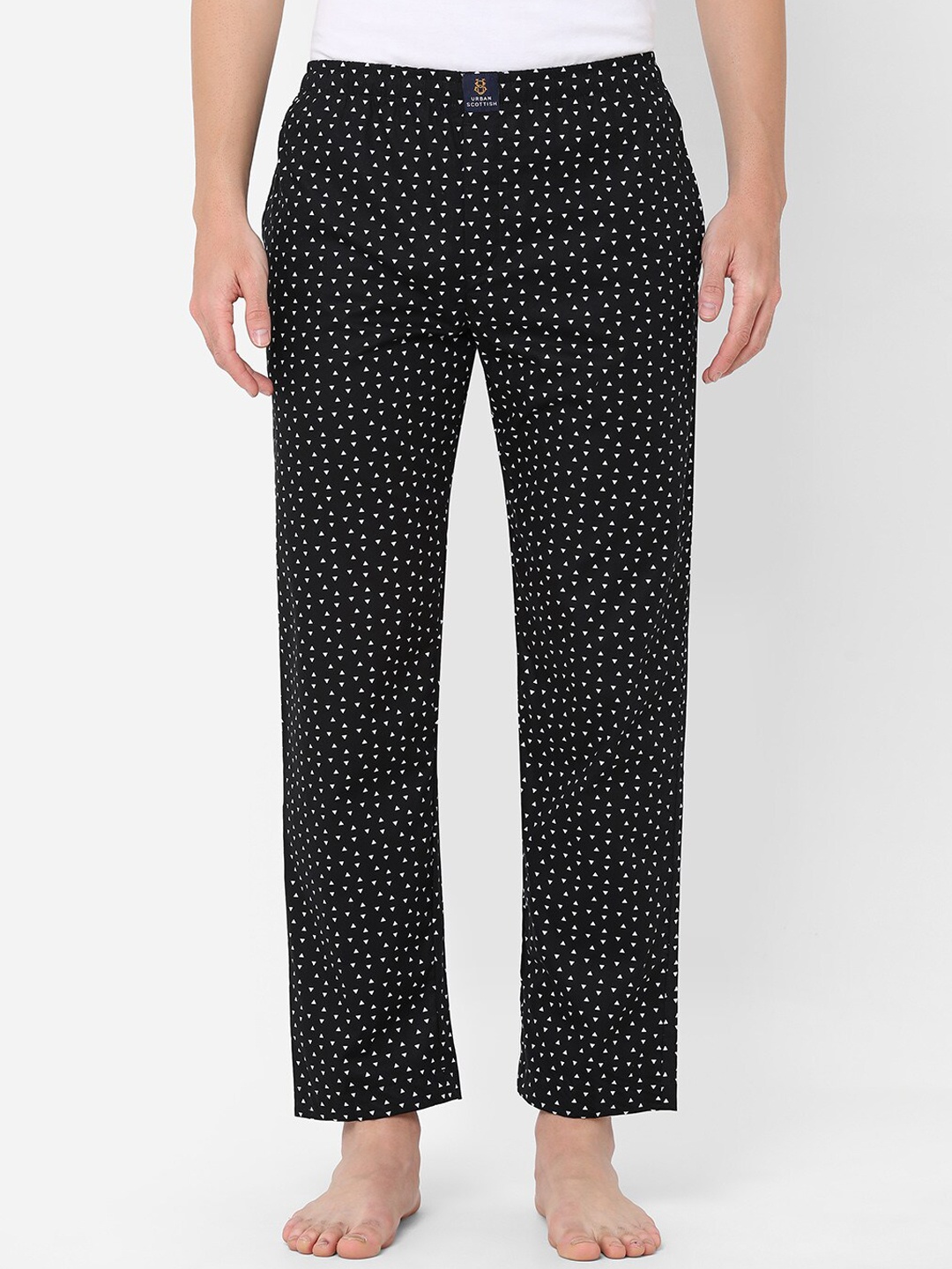 

URBAN SCOTTISH Men Printed Pure Cotton Lounge Pants, Black