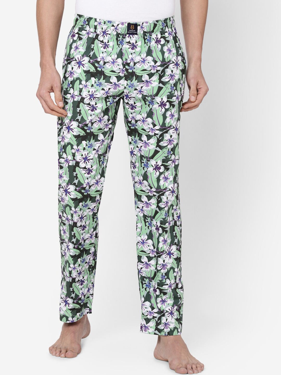 

URBAN SCOTTISH Men Printed Pure Cotton Lounge Pants, Green