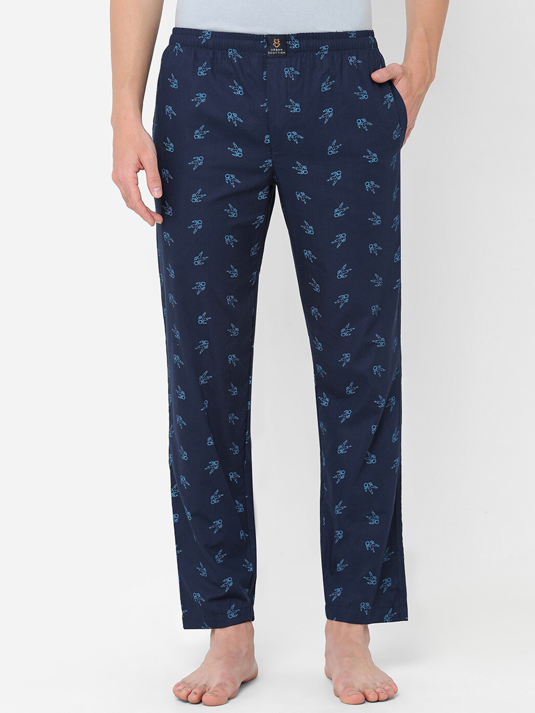 

URBAN SCOTTISH Men Printed Pure Cotton Lounge Pants, Navy blue