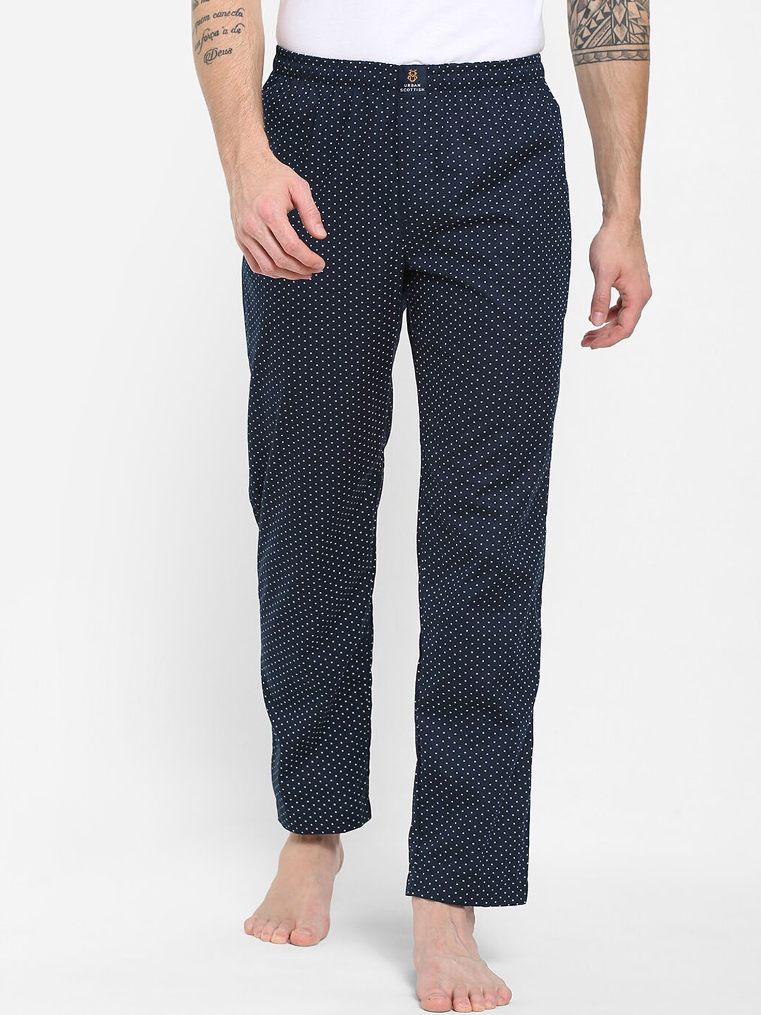 

URBAN SCOTTISH Men Printed Pure Cotton Lounge Pants, Navy blue