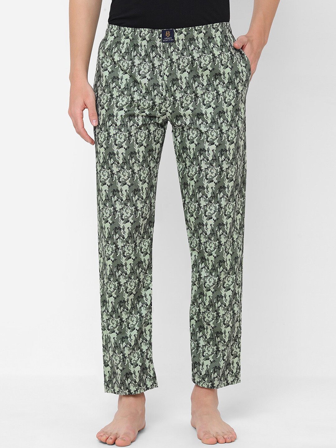 

URBAN SCOTTISH Men Printed Pure Cotton Lounge Pants, Green