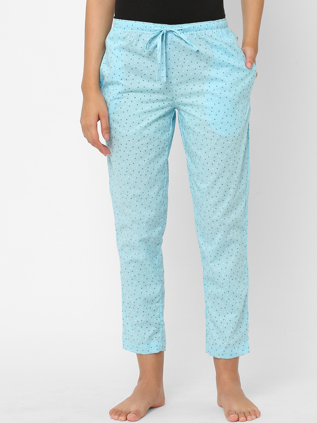 

URBAN SCOTTISH Women Printed Pure Cotton Lounge Pants, Blue
