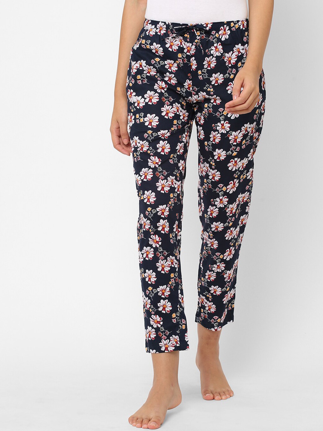 

URBAN SCOTTISH Women Printed Pure Cotton Lounge Pants, Navy blue