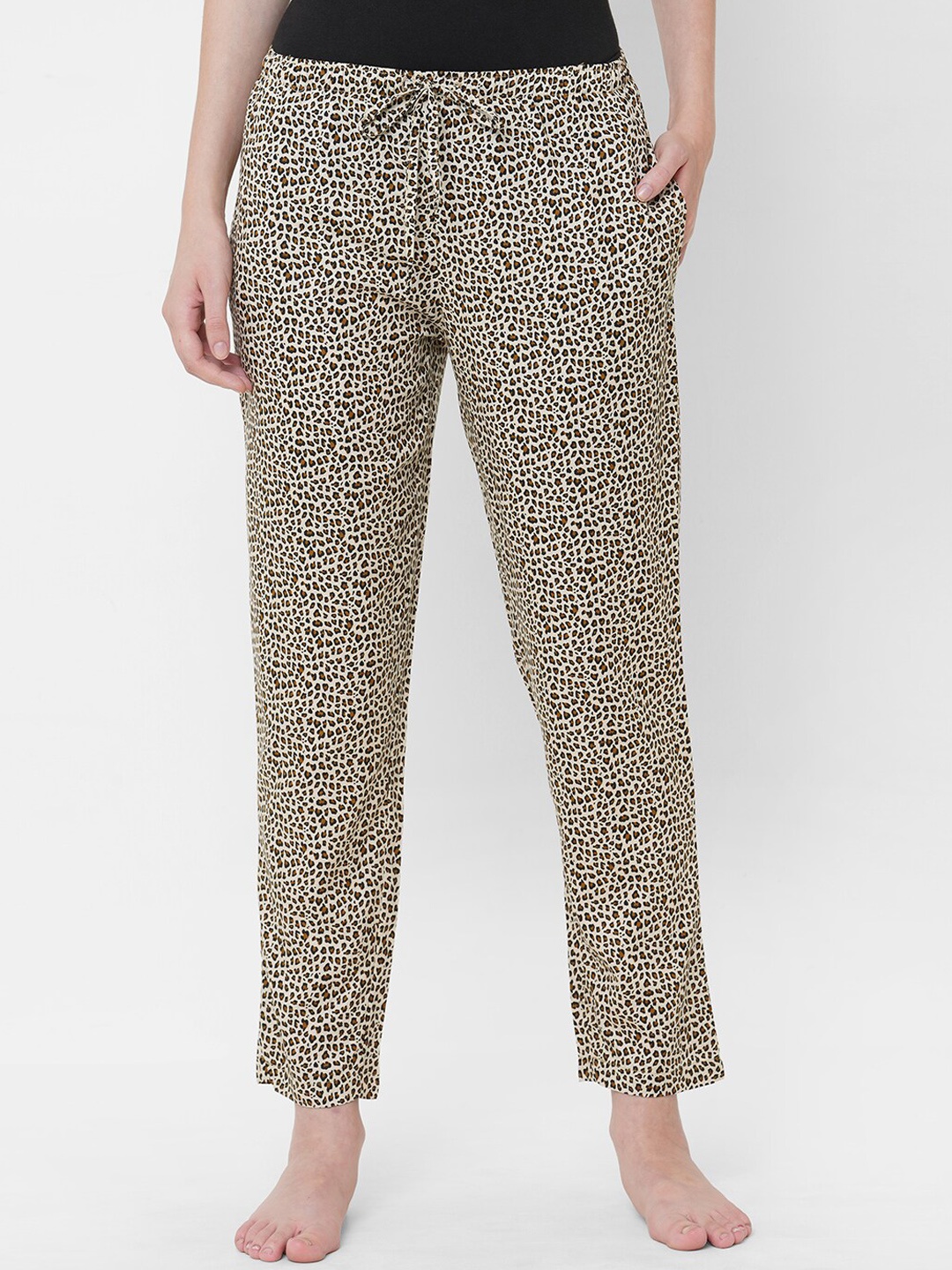 

URBAN SCOTTISH Women Leopard Print Lounge Pants, Brown