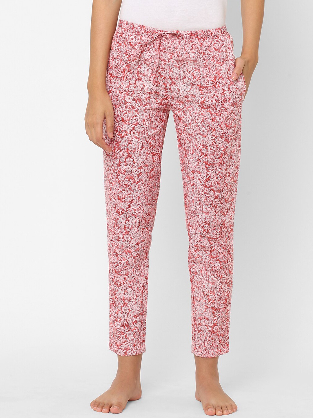 

URBAN SCOTTISH Women Printed Cotton Lounge Pants, Red