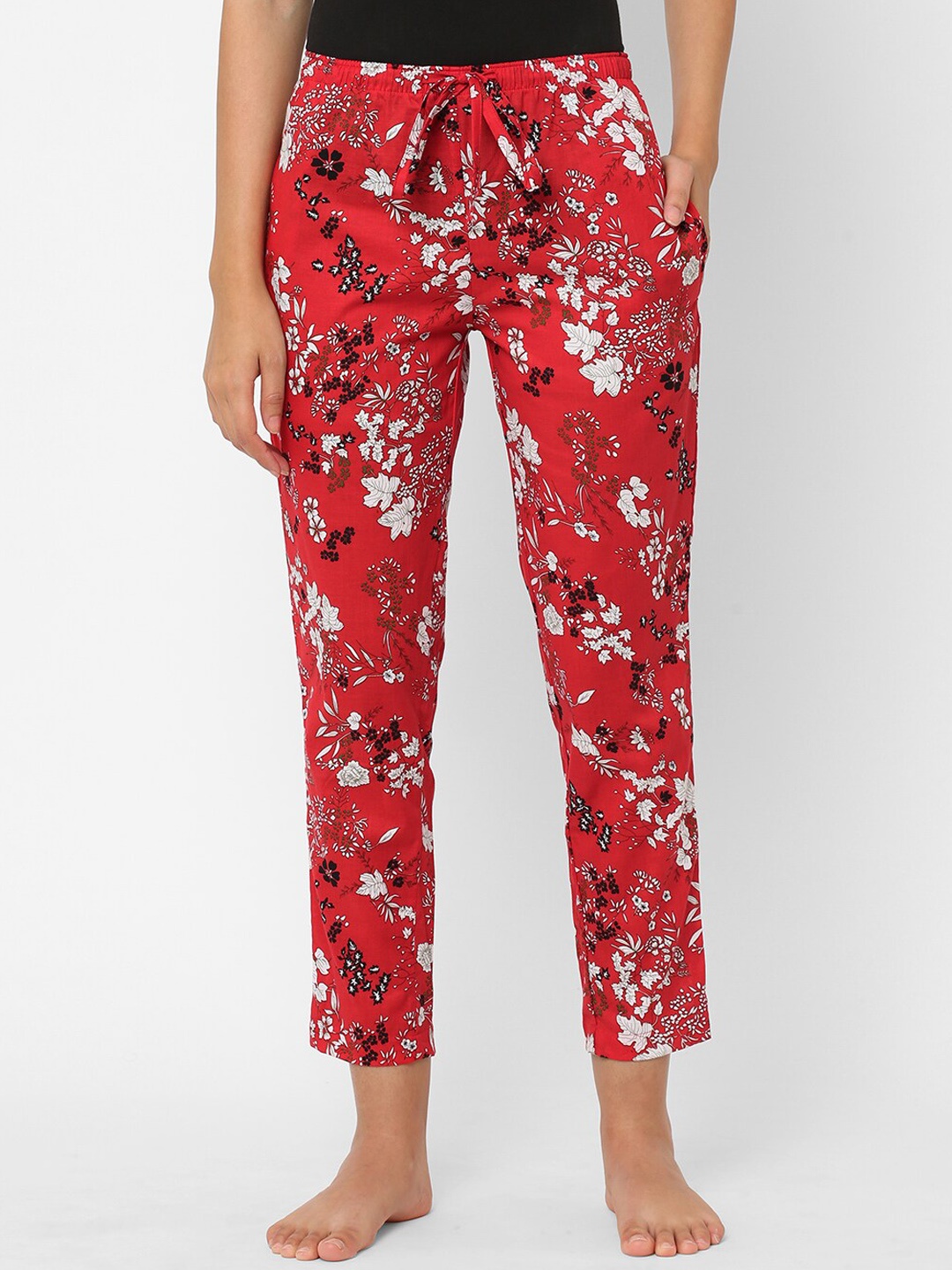

URBAN SCOTTISH Women Printed Pure Cotton Lounge Pants, Red