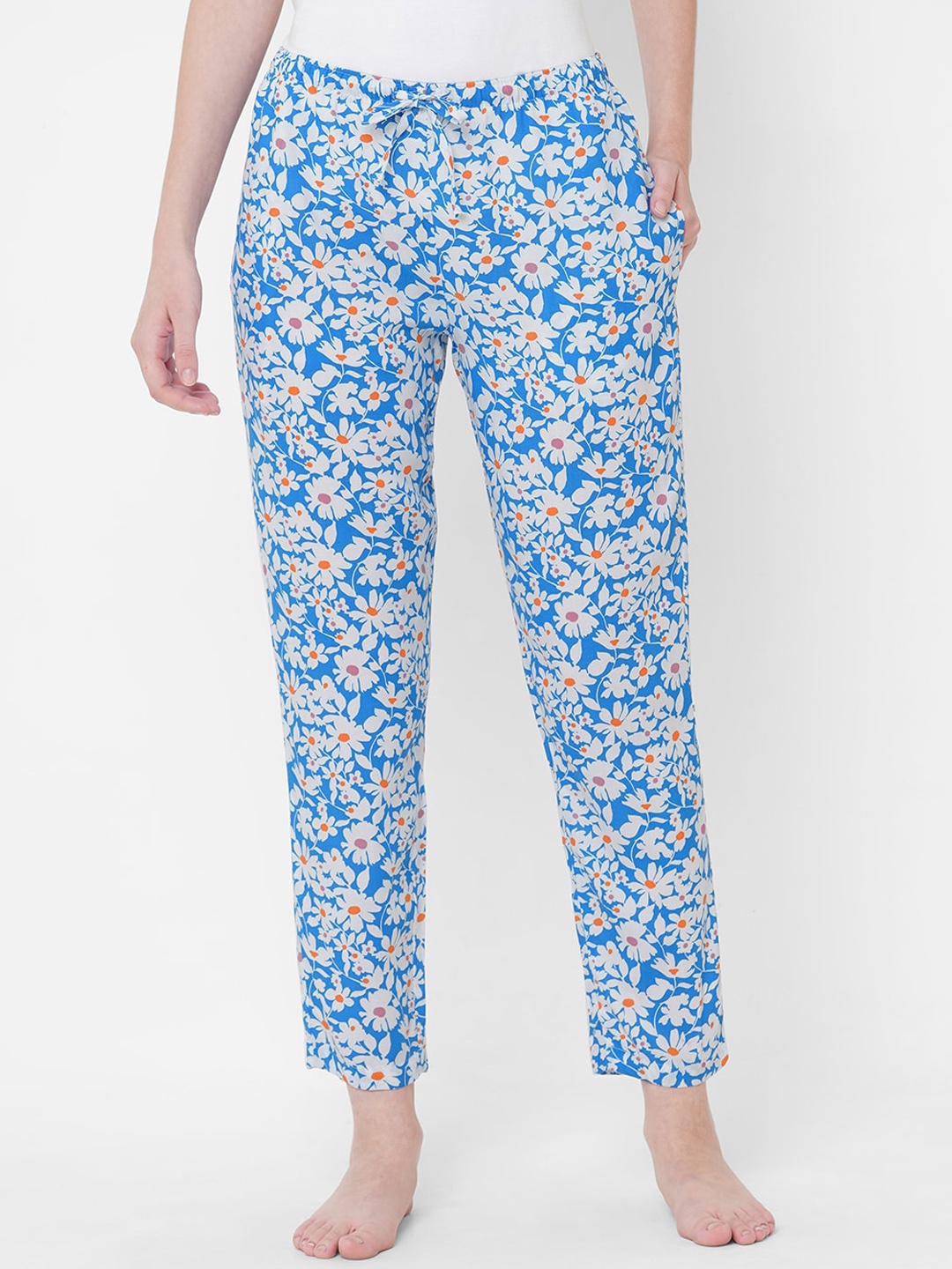 

URBAN SCOTTISH Women Floral Printed Lounge Pants, Blue
