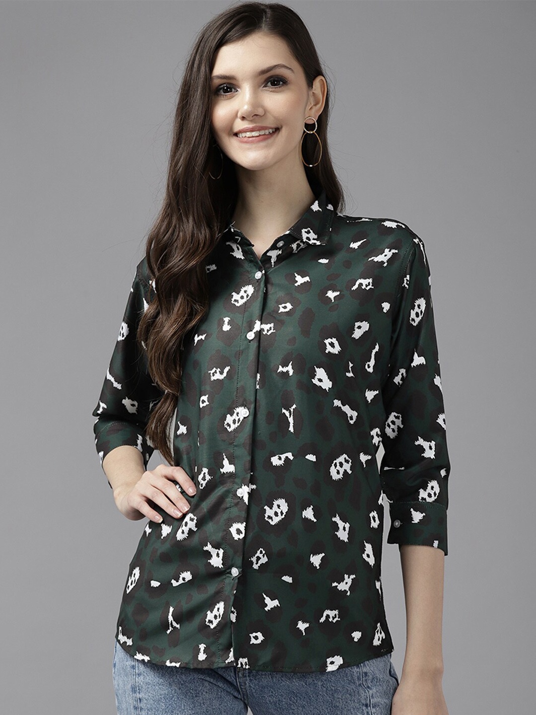 

Aarika Women Printed Cotton Relaxed Tailored Fit Casual Shirt, Green