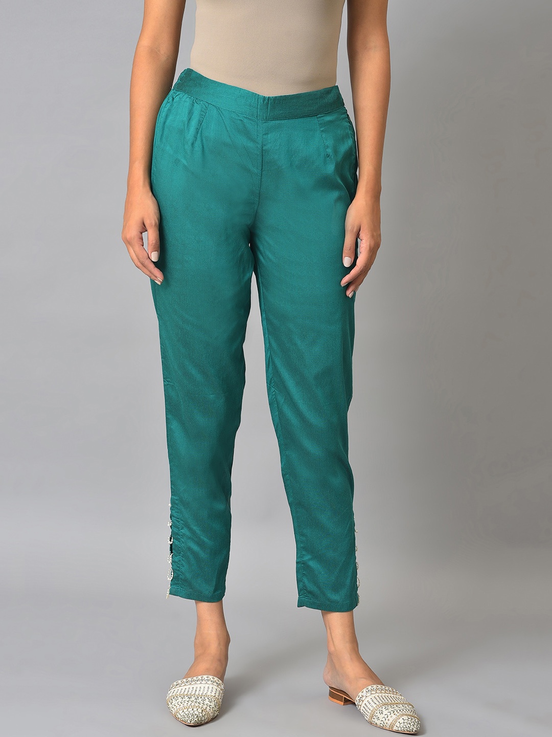 

W Women Slim Fit Trousers, Teal