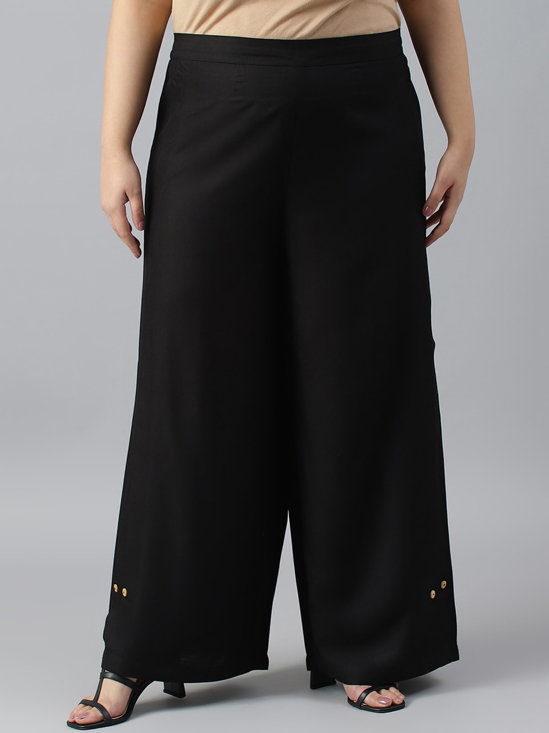 

W Women Plus Size Flared Fit Casual Trousers, Black