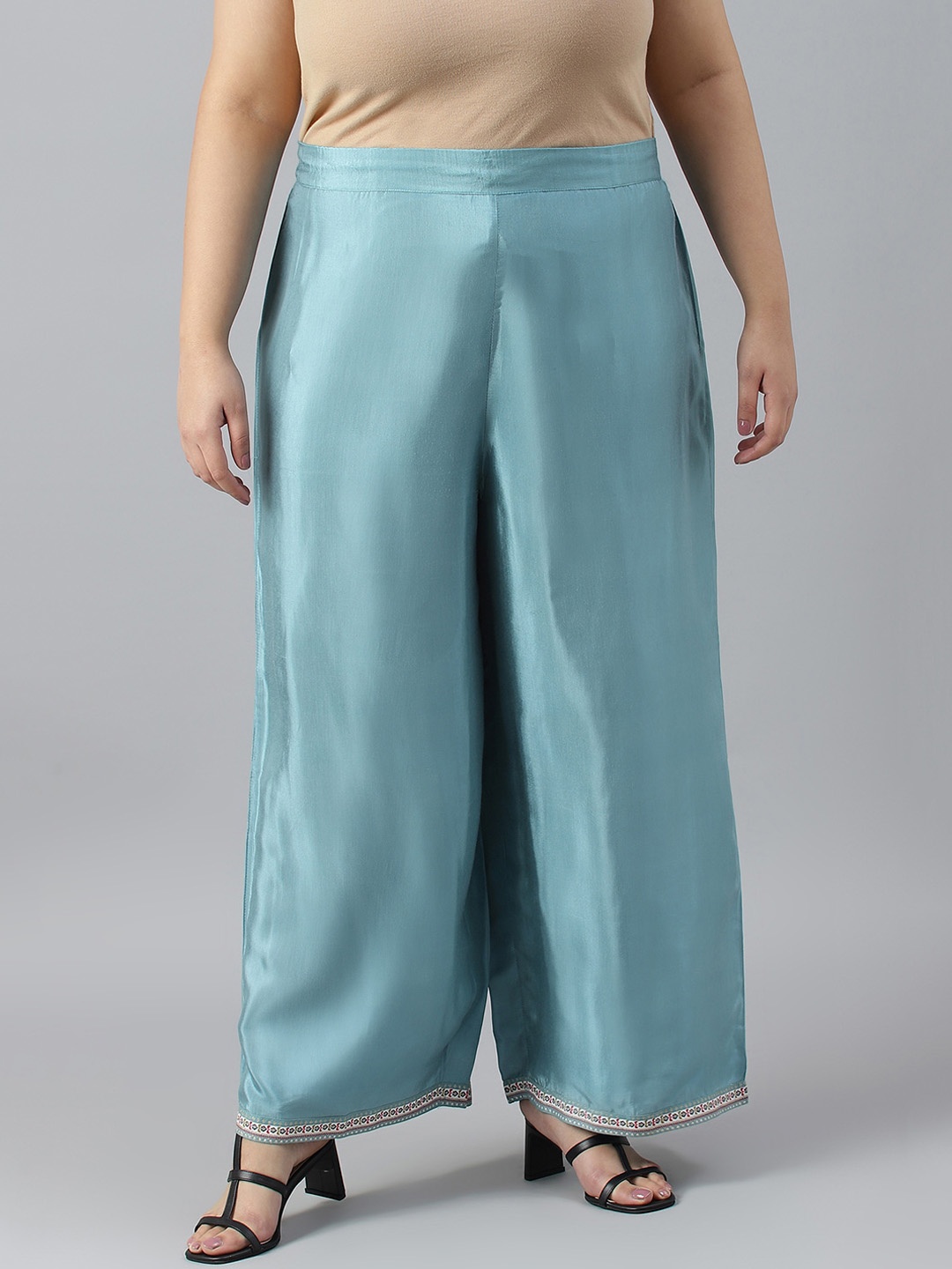 

W Women Plus Size Flared Trousers, Blue