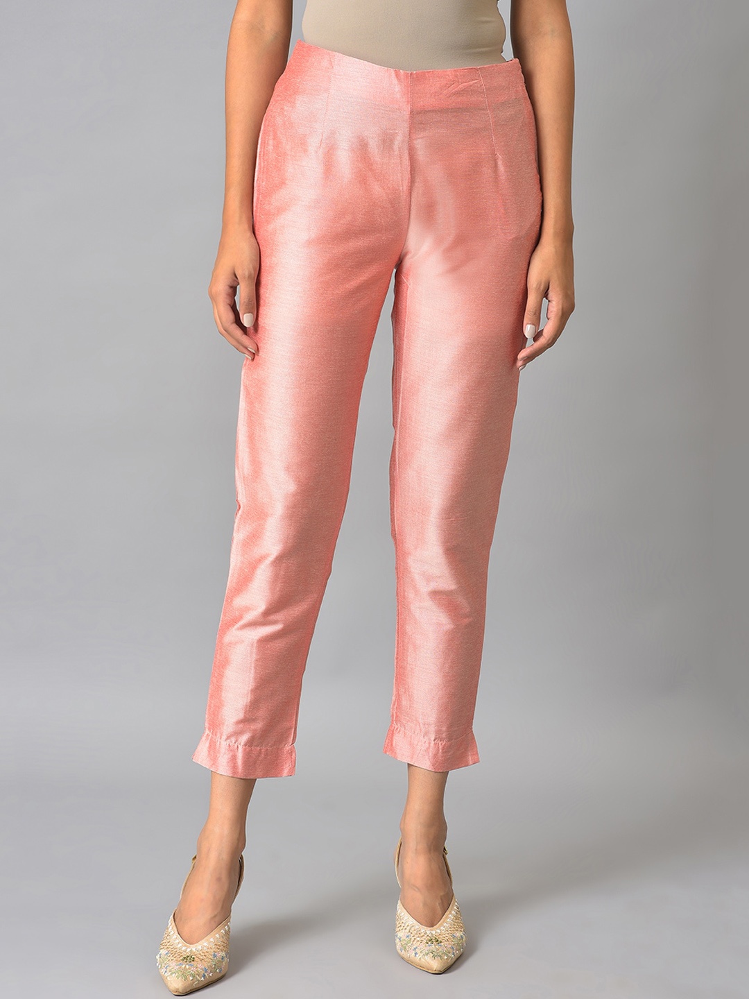 

W Women Regular Fit Cropped Trousers, Coral
