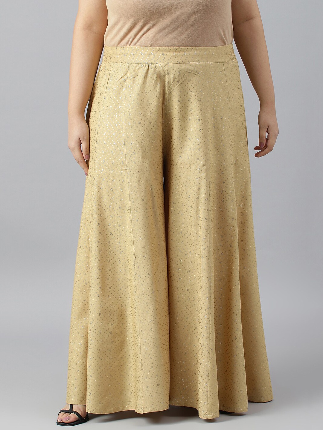 

W Women Flared Slip-On Ethnic Palazzos, Gold