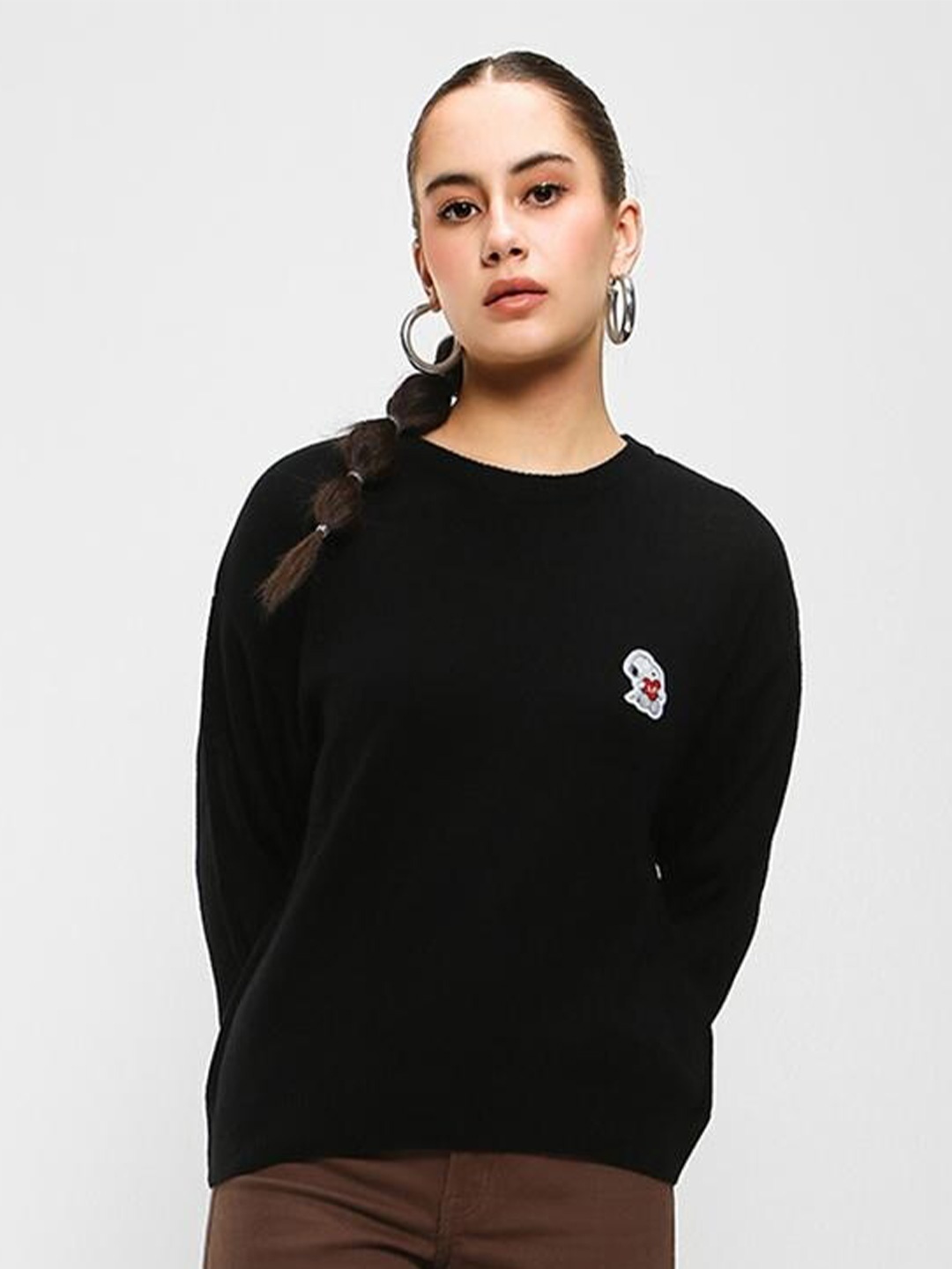 

Bewakoof Women Pullover Acrylic Sweater, Black