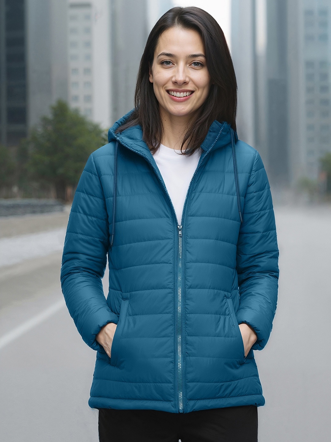 

Bewakoof Women Solid Puffer Jacket, Blue