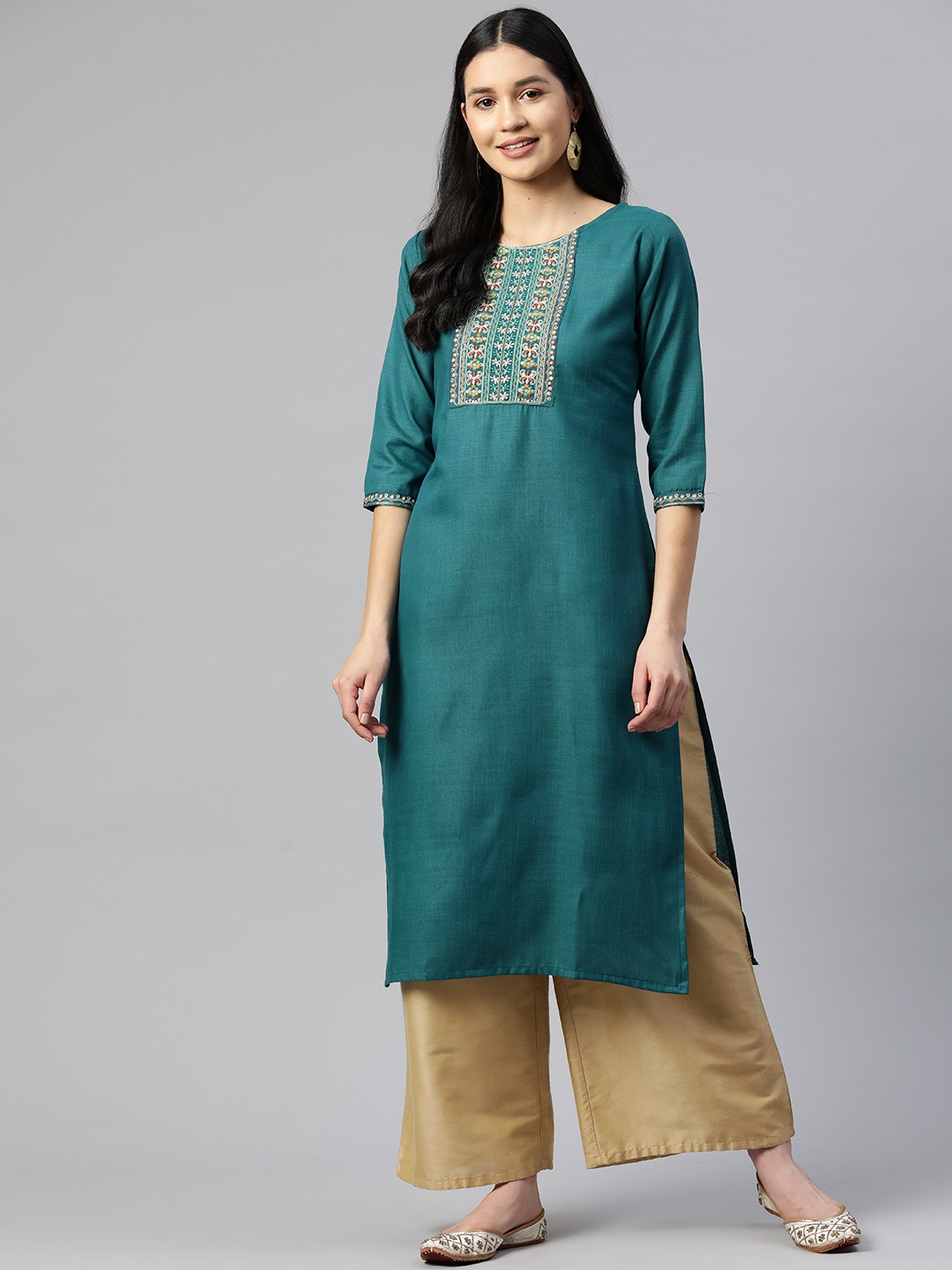 

Vbuyz Women Ethnic Motifs Embroidered Kurta, Teal