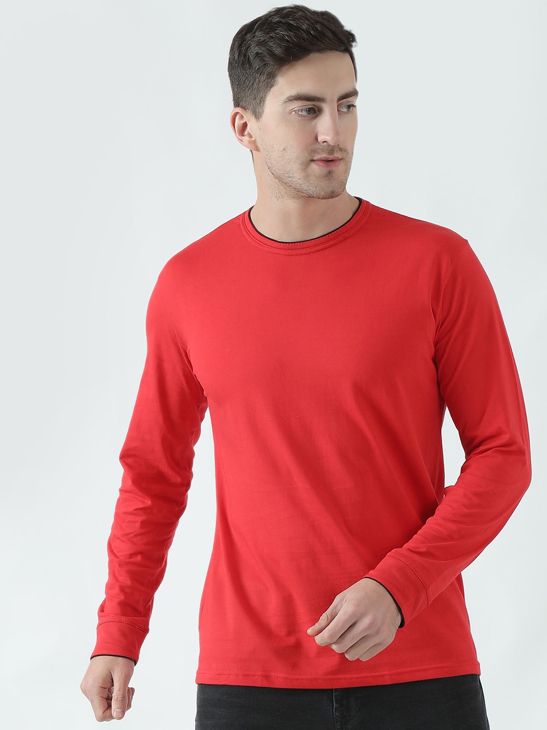 

THE EG STORE Men Solid Round Neck Cotton T-shirt, Red