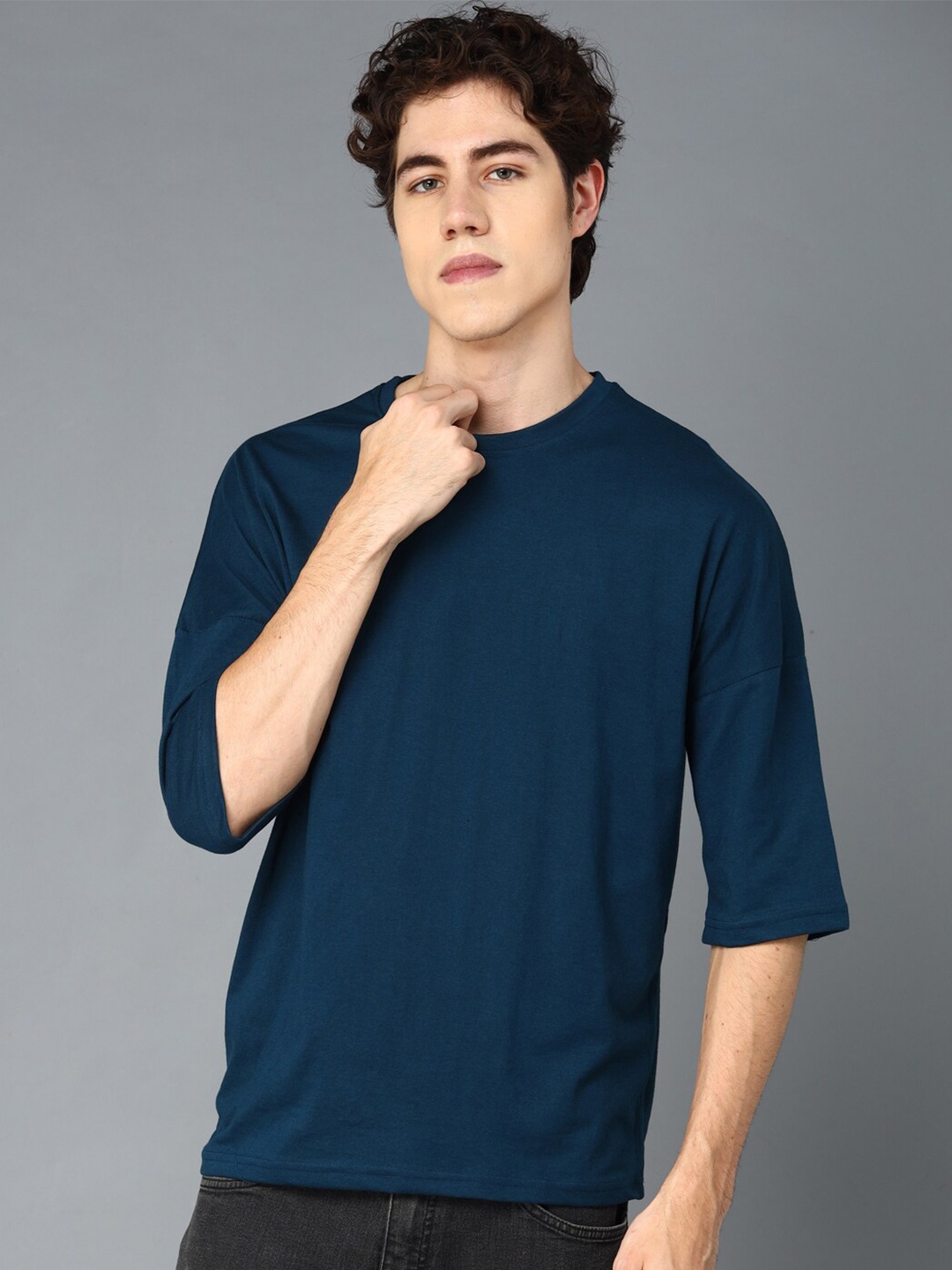 

THE EG STORE Men Extended Sleeves Cotton T-shirt, Navy blue