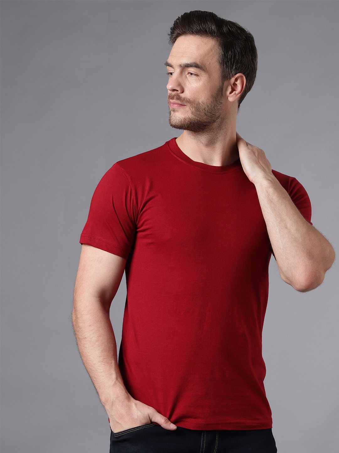 

THE EG STORE Men Solid Cotton T-shirt, Maroon