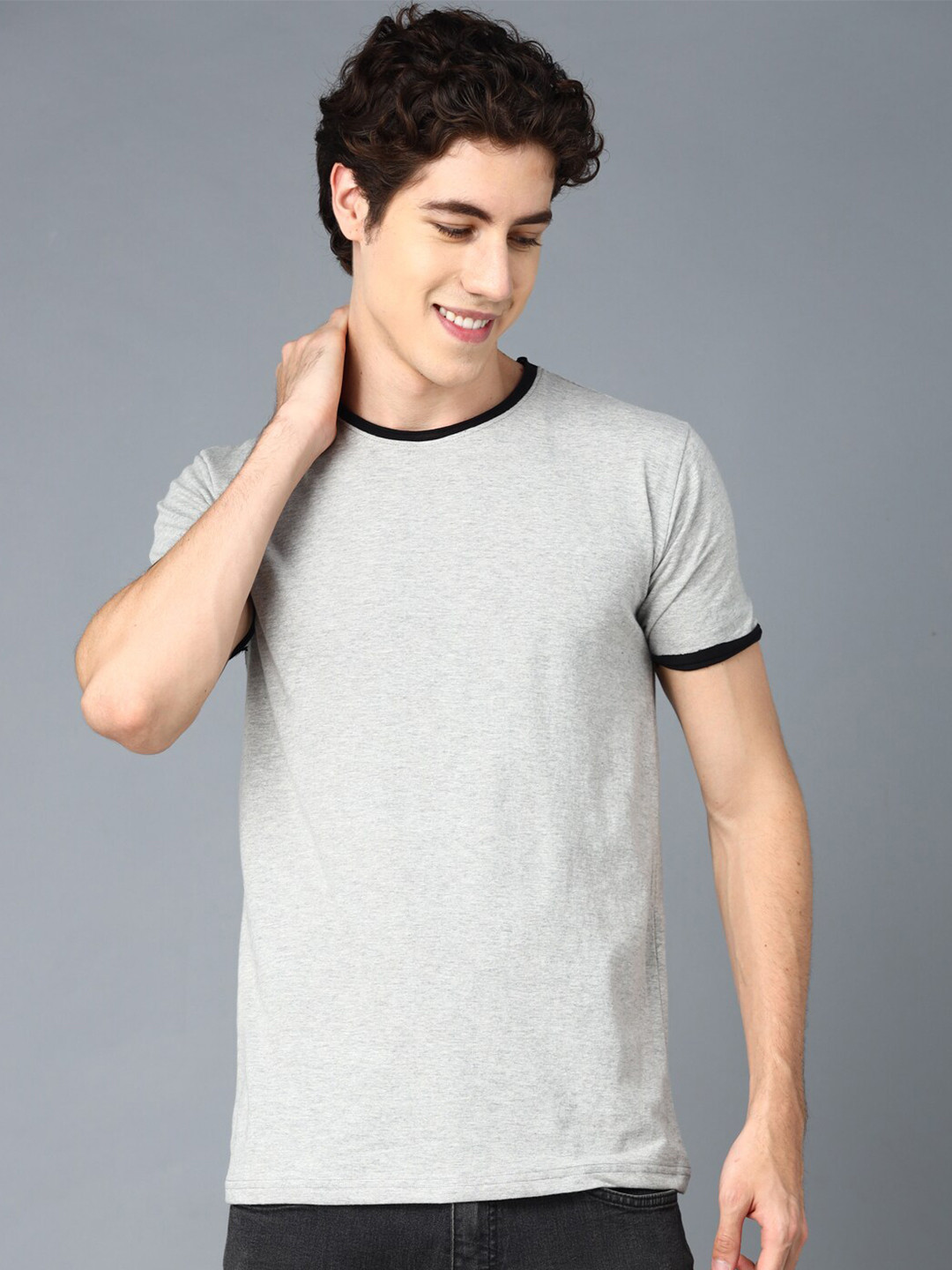 

THE EG STORE Men Solid Short Sleeves Cotton T-shirt, Grey