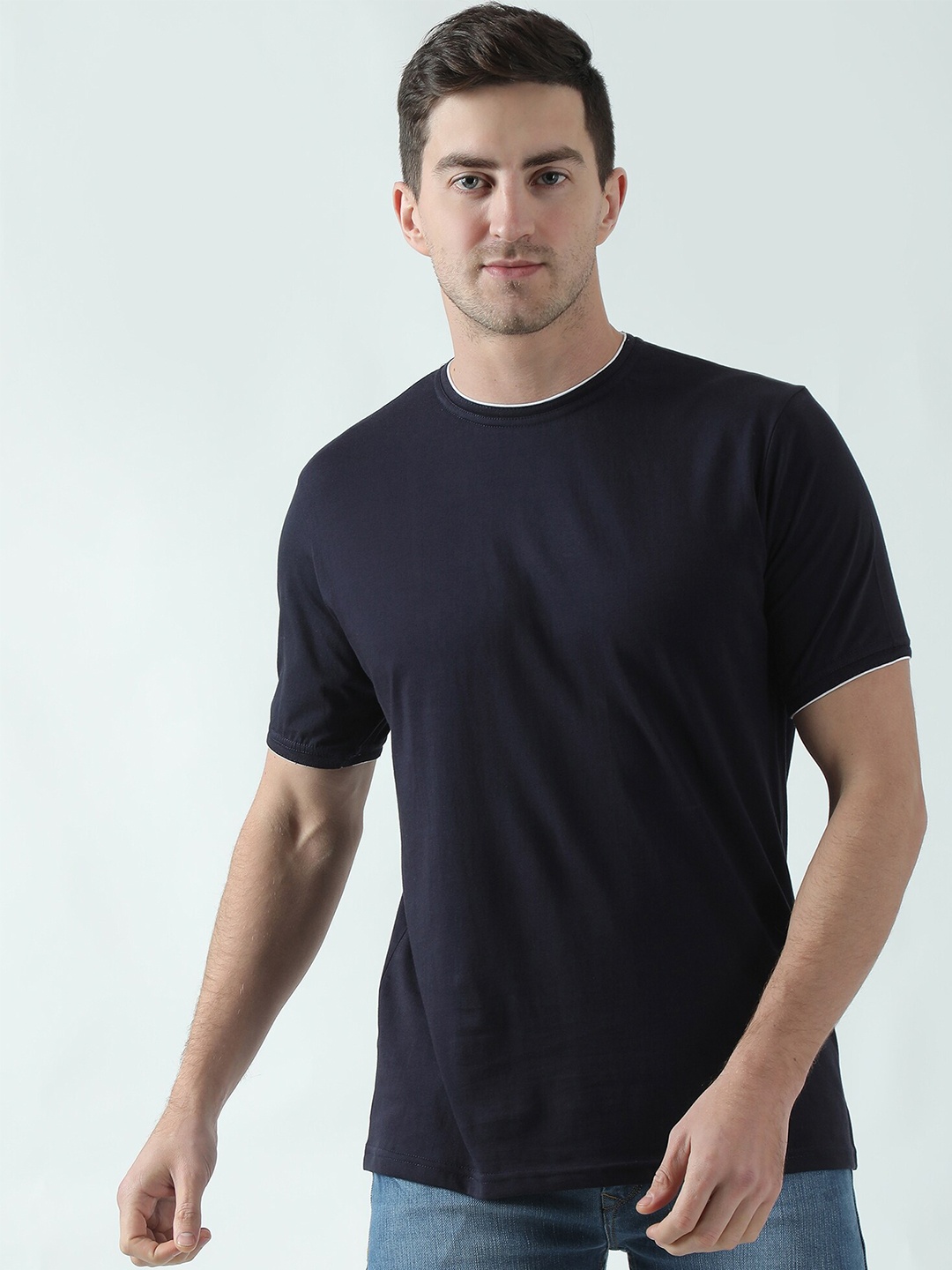 

THE EG STORE Men Round Neck Cotton T-shirt, Navy blue