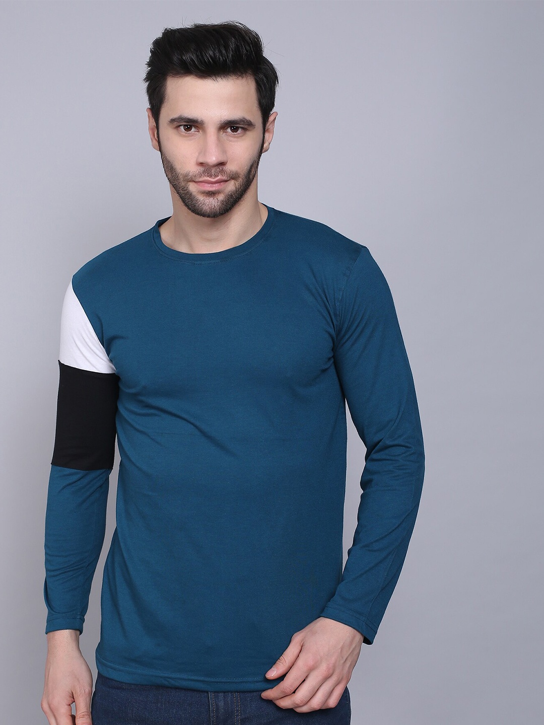 

THE EG STORE Men Long Sleeved Cotton T-shirt, Blue