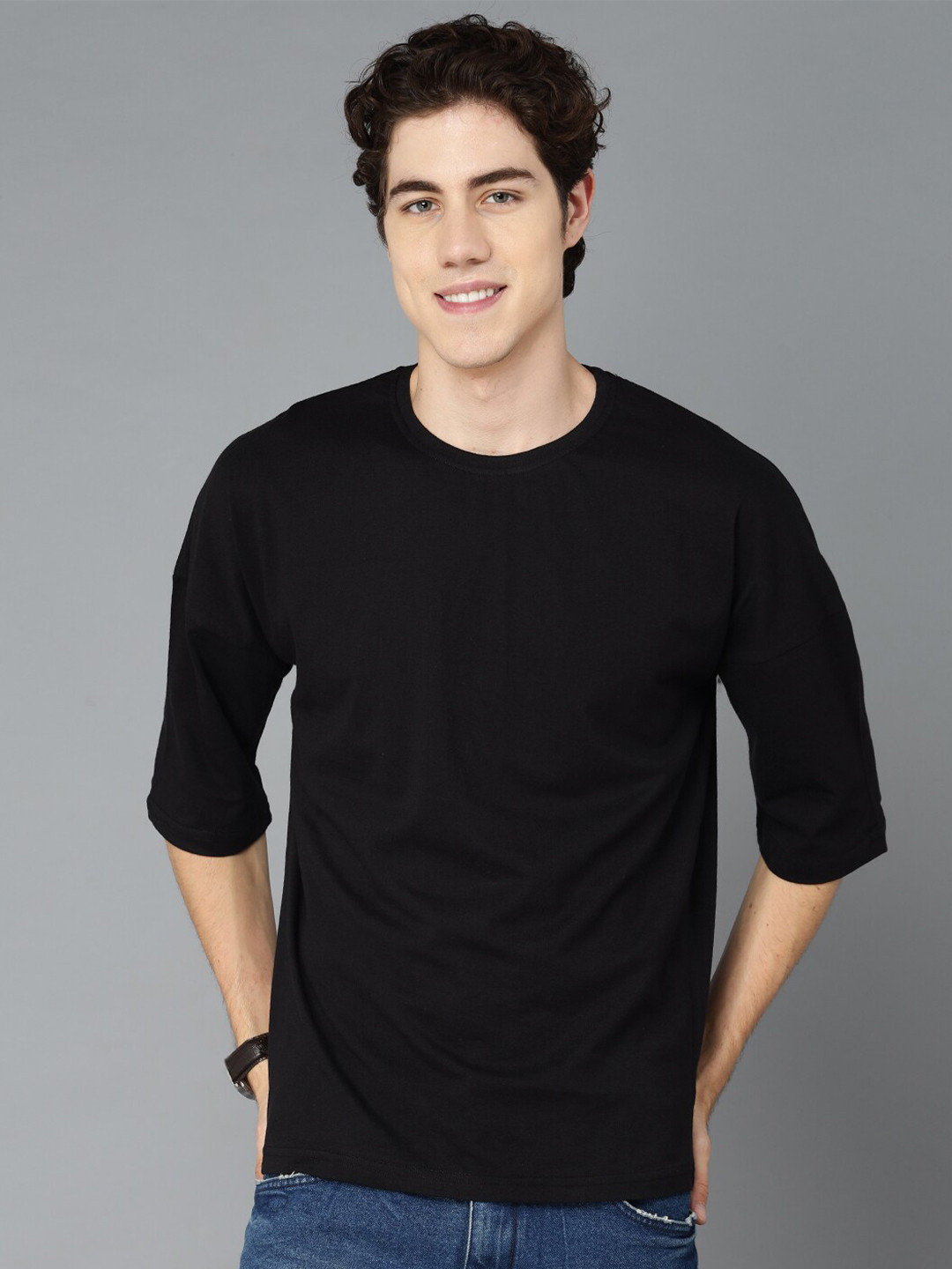 

THE EG STORE Men Round Neck Cotton T-shirt, Black