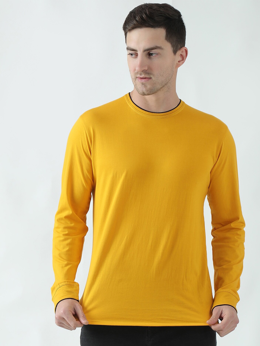 

THE EG STORE Men Long Sleeves Cotton T-shirt, Yellow
