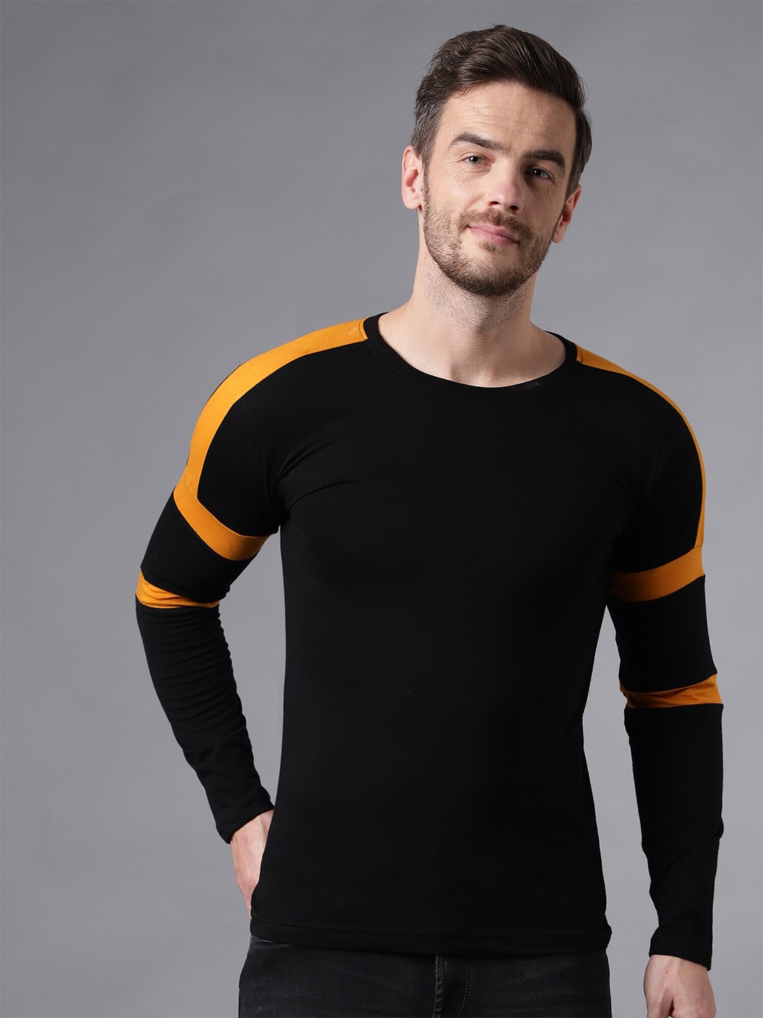 

THE EG STORE Men Long Sleeves Cotton T-shirt, Black