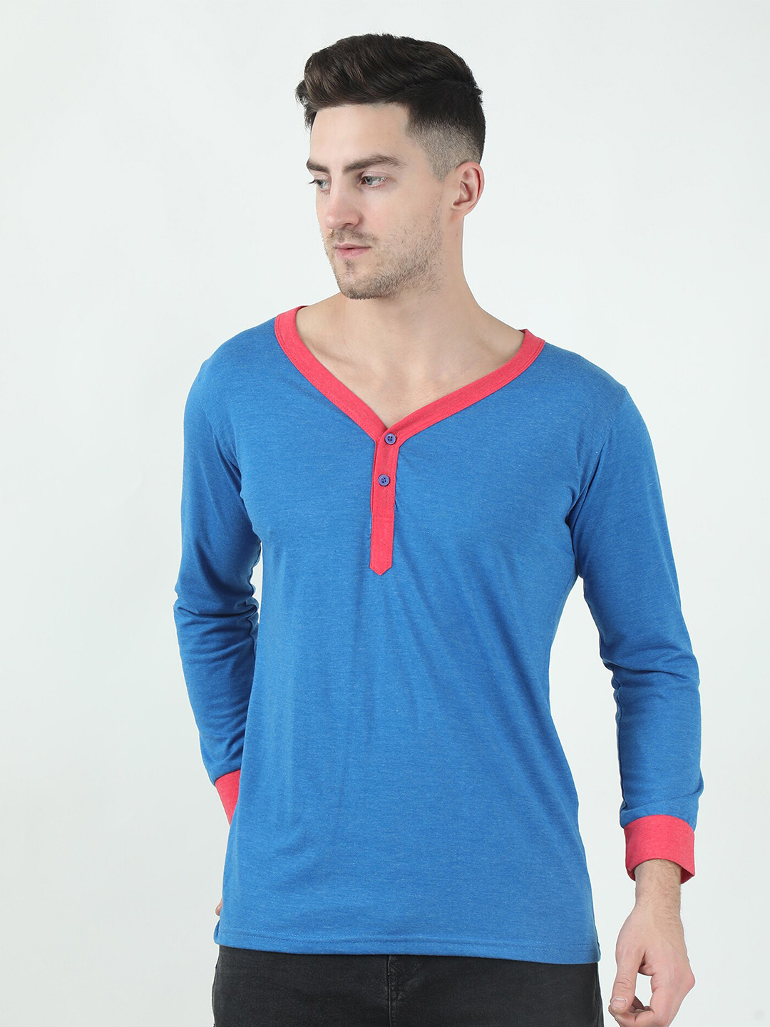 

THE EG STORE Men V-Neck Cotton T-shirt, Blue