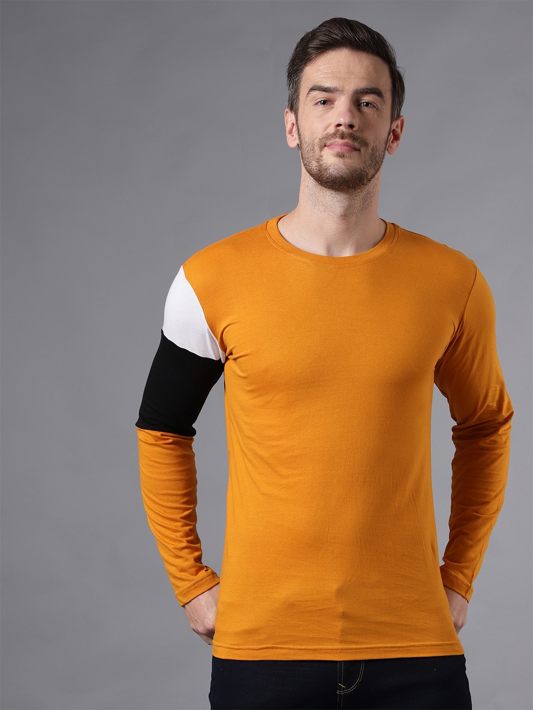

THE EG STORE Men Cotton Colourblocked T-shirt, Yellow