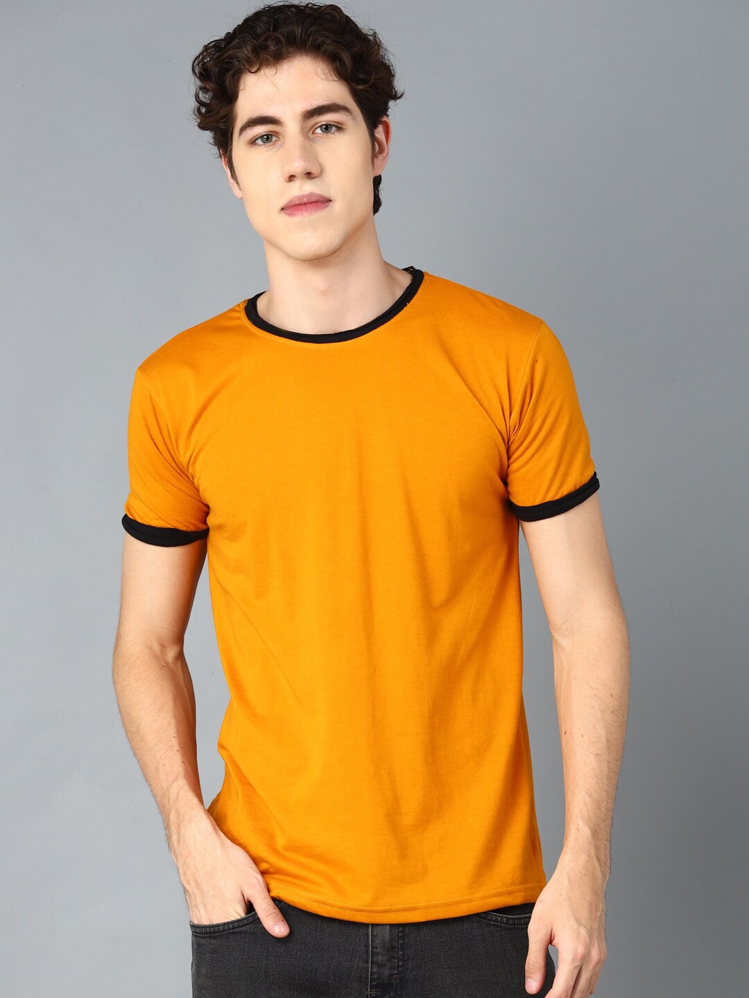 

THE EG STORE Men Round Neck Cotton T-shirt, Yellow