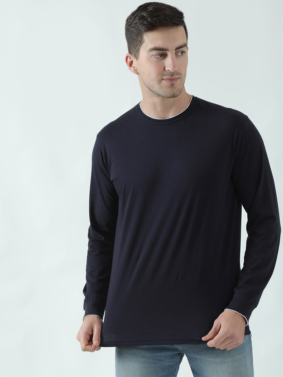 

THE EG STORE Men Cotton Round Neck T-shirt, Navy blue