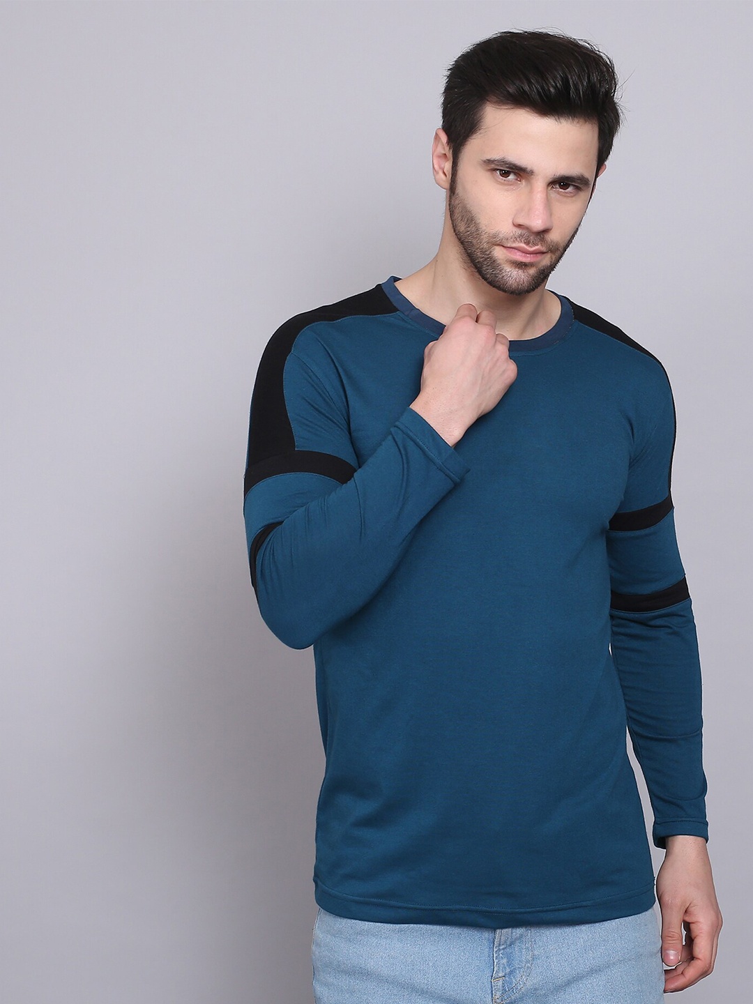 

THE EG STORE Men Solid Round Neck Cotton T-shirt, Blue