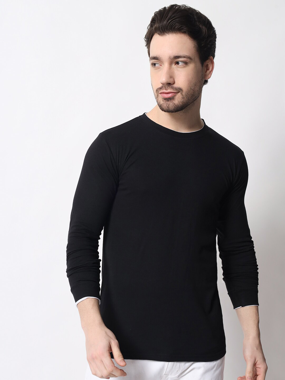 

THE EG STORE Men Solid Round Neck Cotton T-shirt, Black