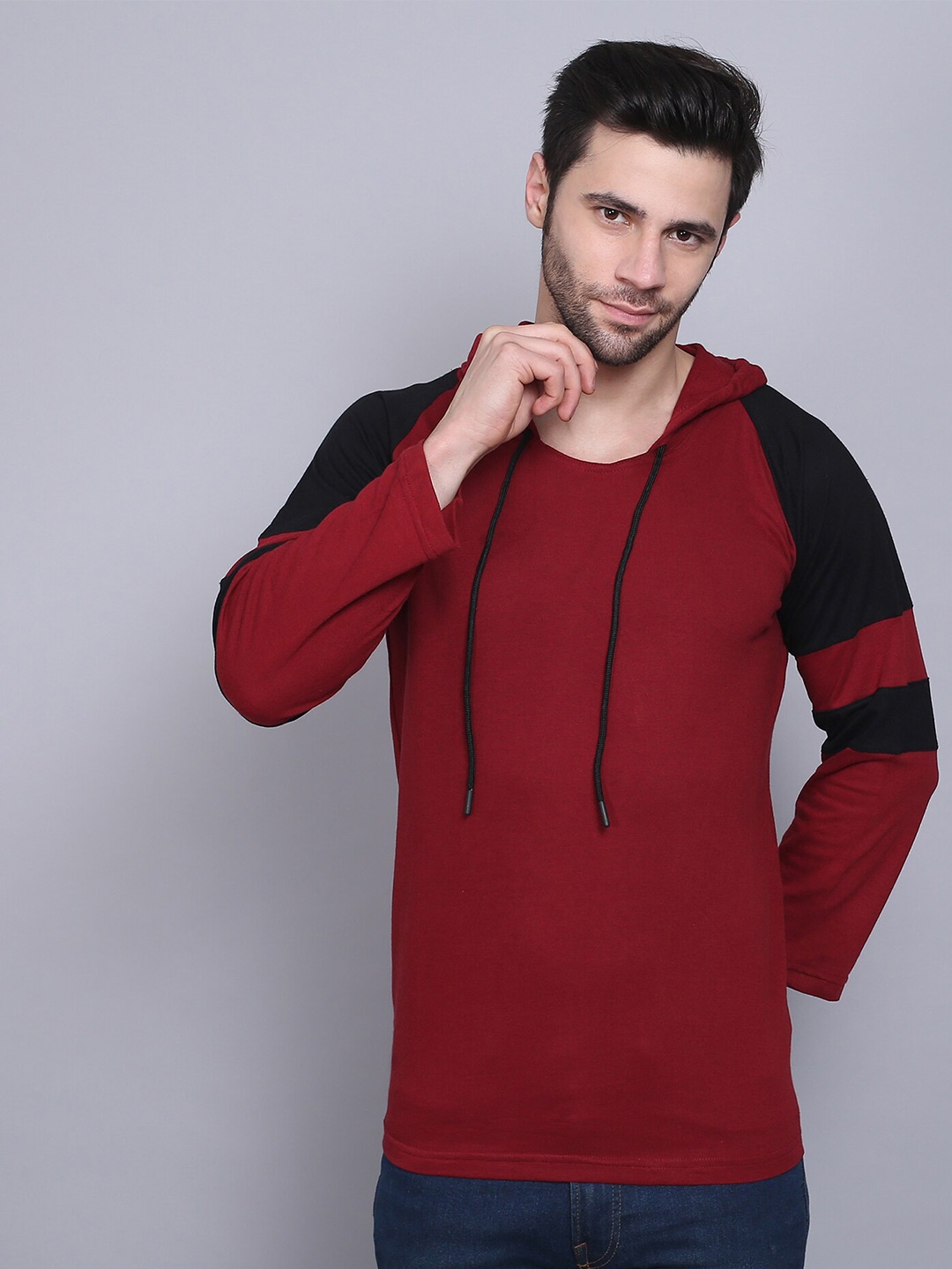 

THE EG STORE Men Cotton Hooded Long Sleeves T-shirt, Maroon