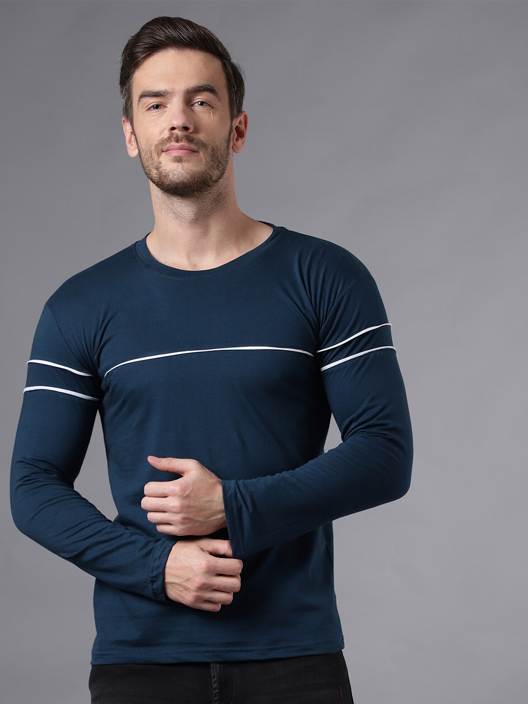

THE EG STORE Men Solid Round Neck Cotton T-shirt, Teal
