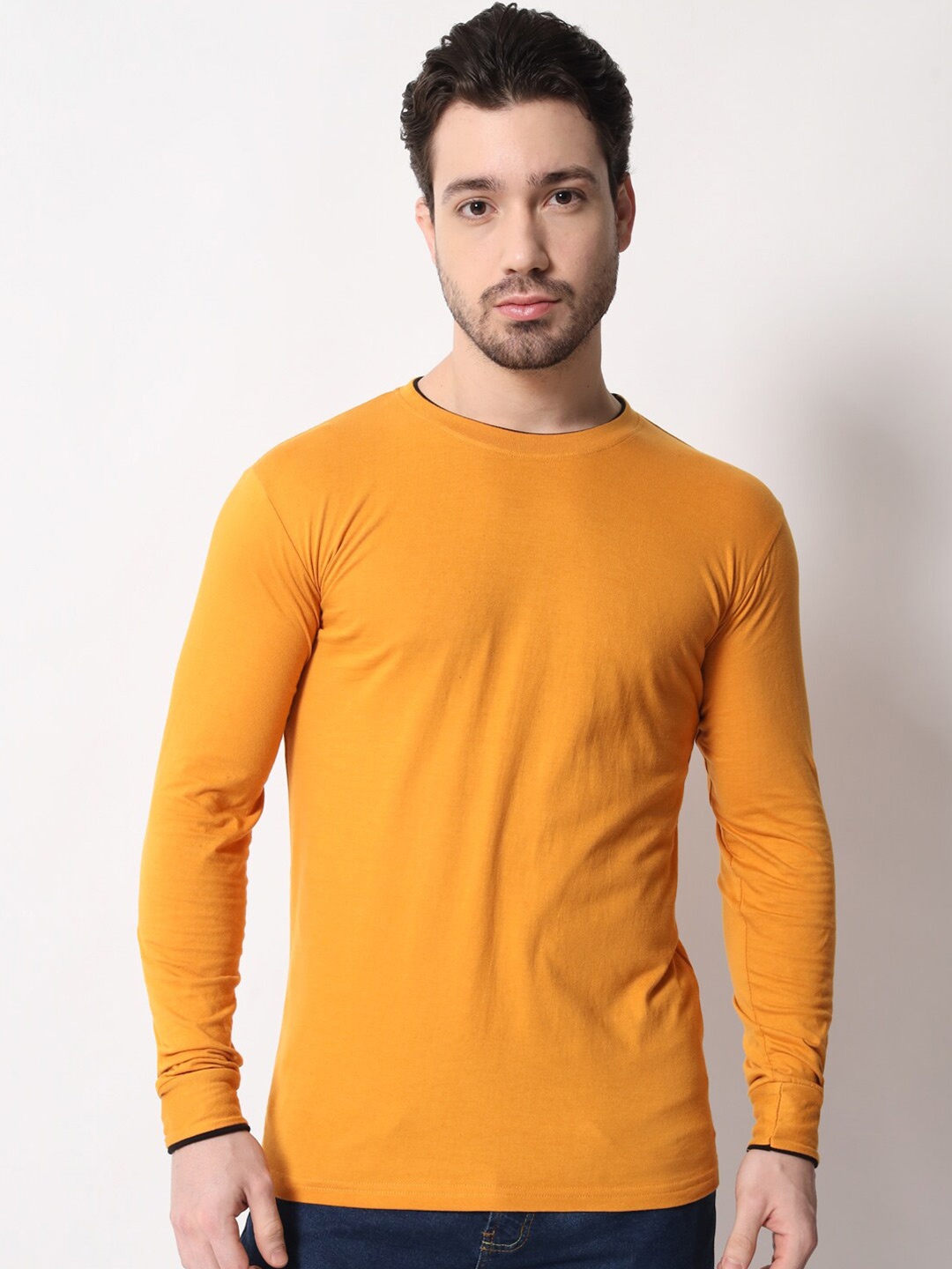 

THE EG STORE Men Solid Round Neck Cotton T-shirt, Yellow