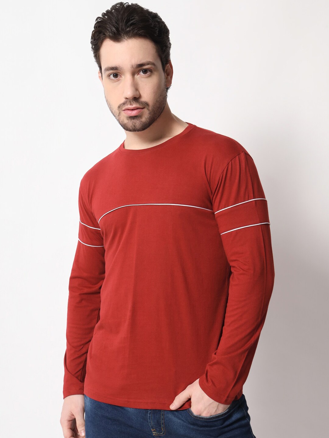 

THE EG STORE Men Long Sleeves Cotton T-shirt, Maroon