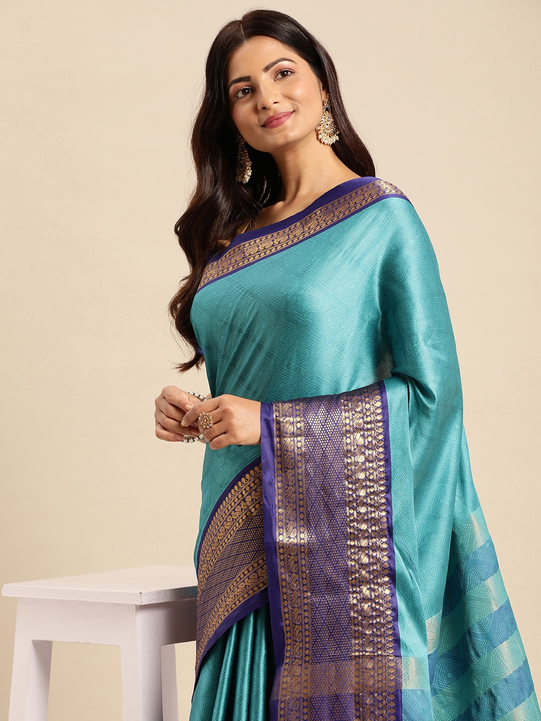 

Mitera Woven Design Zari Silk Cotton Banarasi Saree, Blue