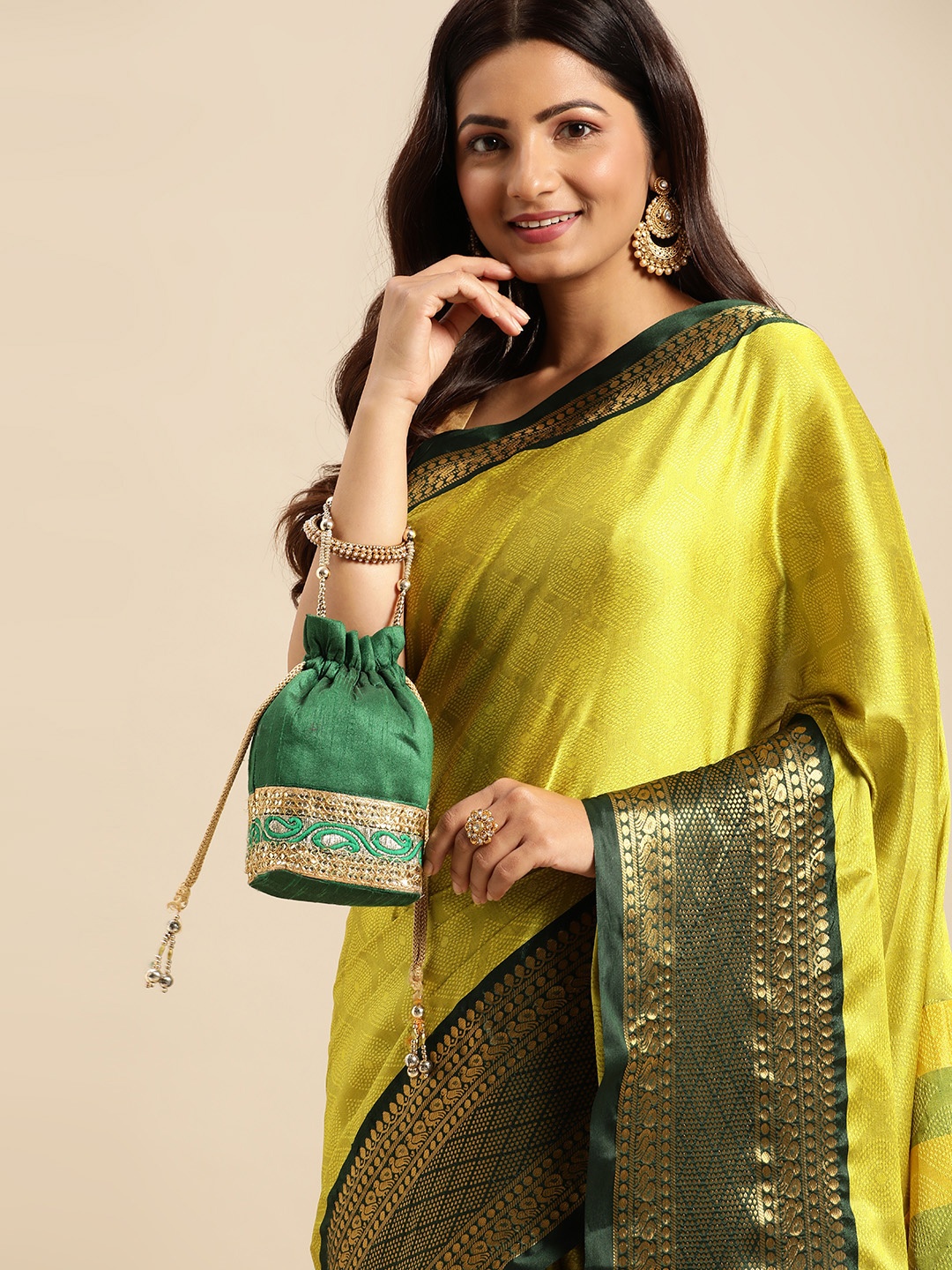 

Mitera Woven Design Zari Silk Cotton Banarasi Saree, Green