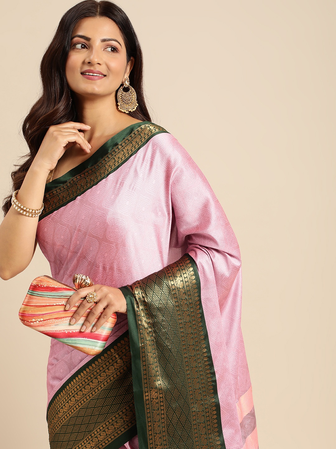 

Mitera Woven Design Zari Silk Cotton Banarasi Saree, Pink