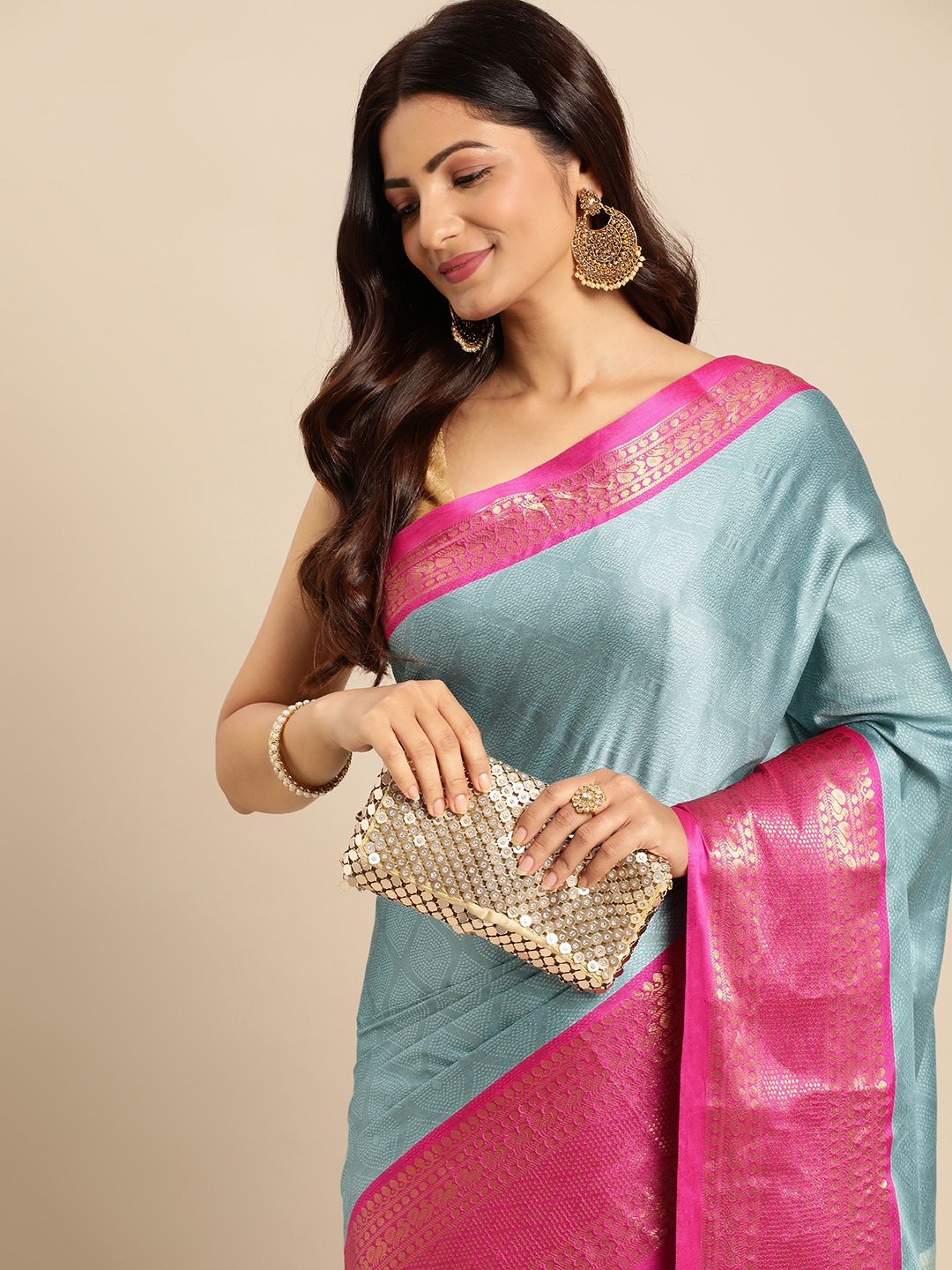 

Mitera Woven Design Zari Silk Cotton Banarasi Saree, Blue