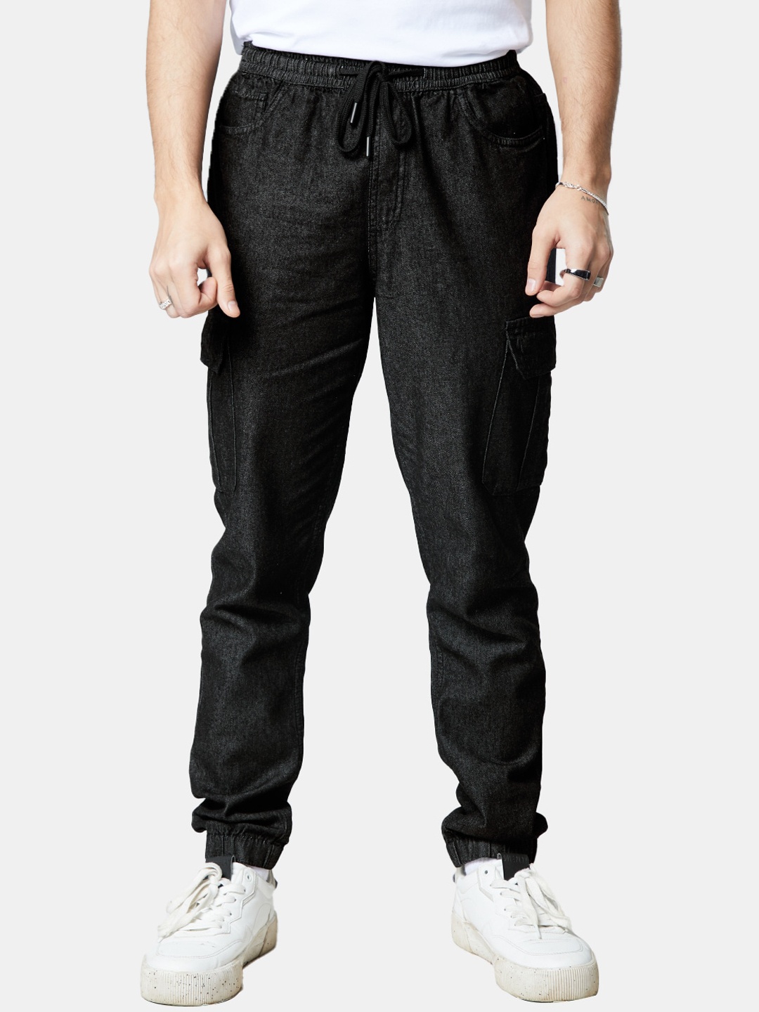 

The Souled Store Men Cargo Joggers Jeans, Black