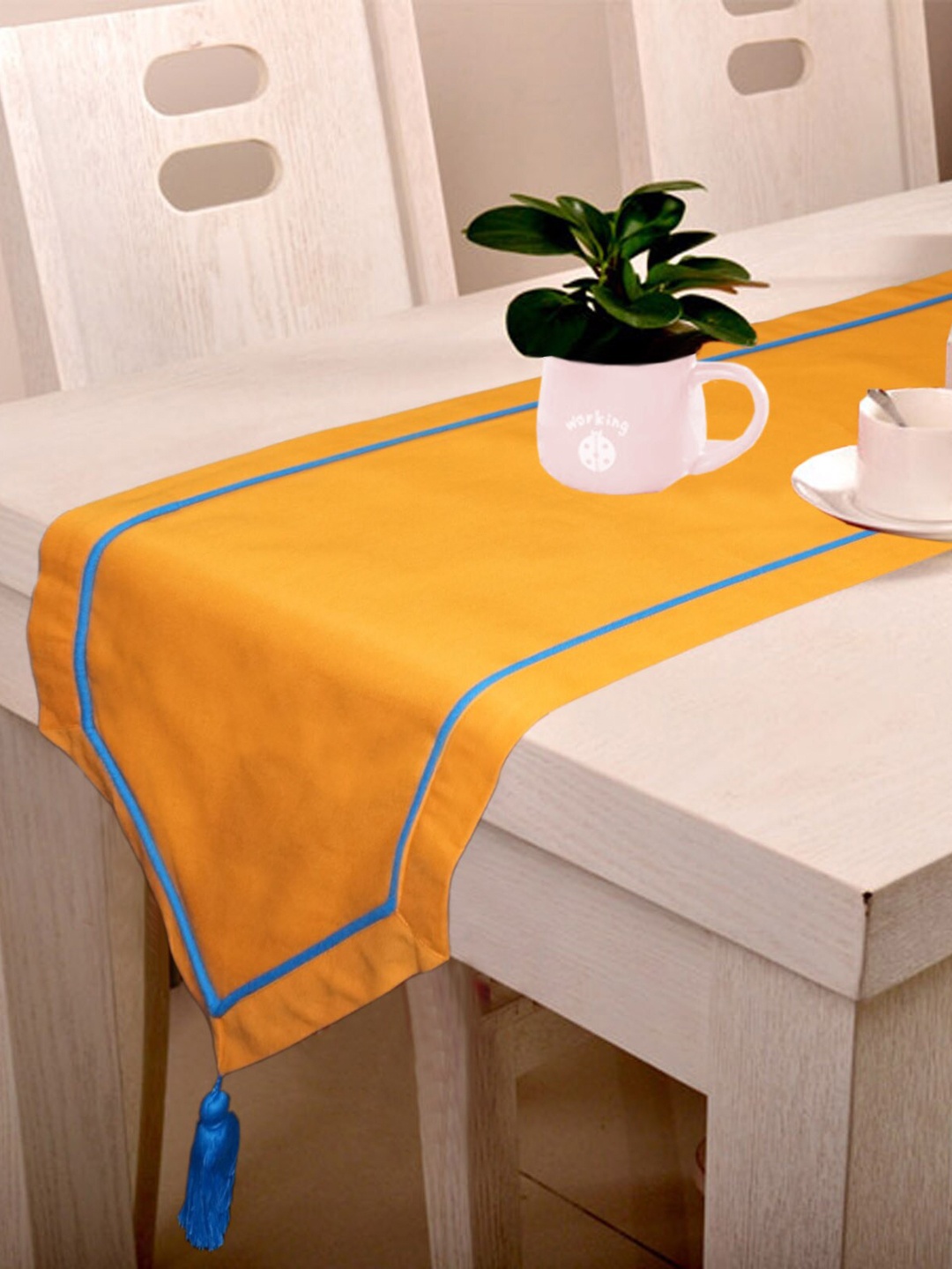 

Lushomes Orange & Blue Table Runner With Tassels