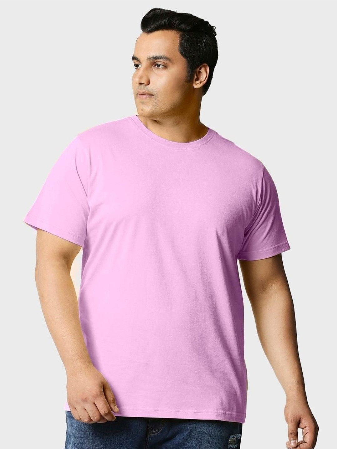 

Bewakoof Plus Men Plus Size Pure Cotton Loose T-shirt, Lavender