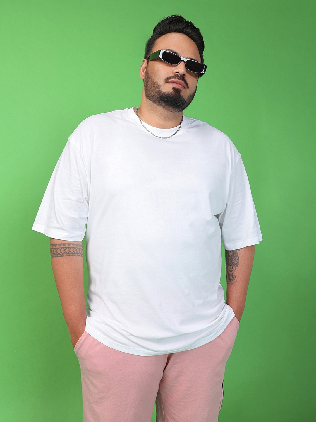 

Bewakoof Plus Men Plus Size Oversized T-shirt, White
