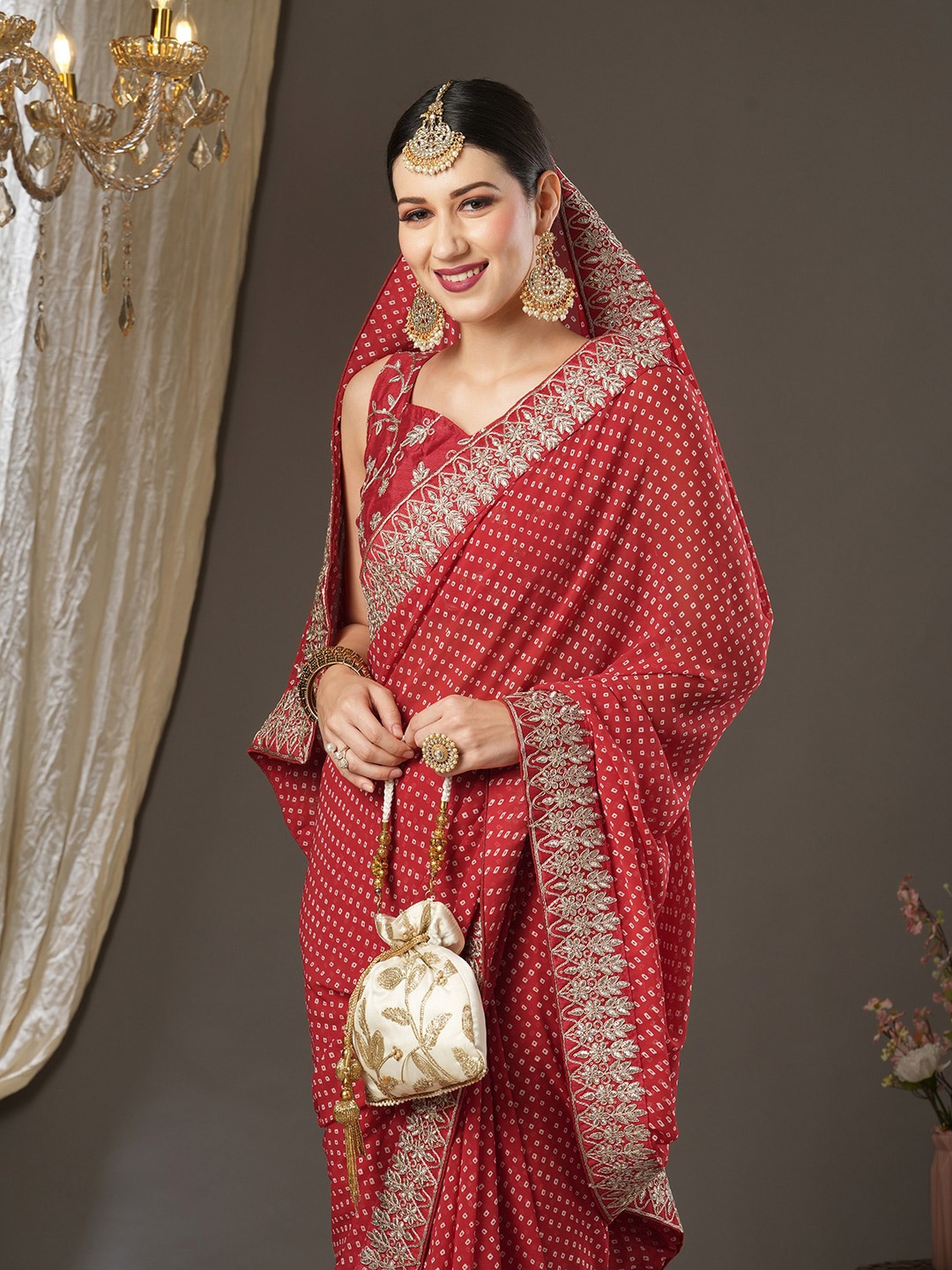 

Saree mall Bandhani Festive Pure Georgette Sarees, Red