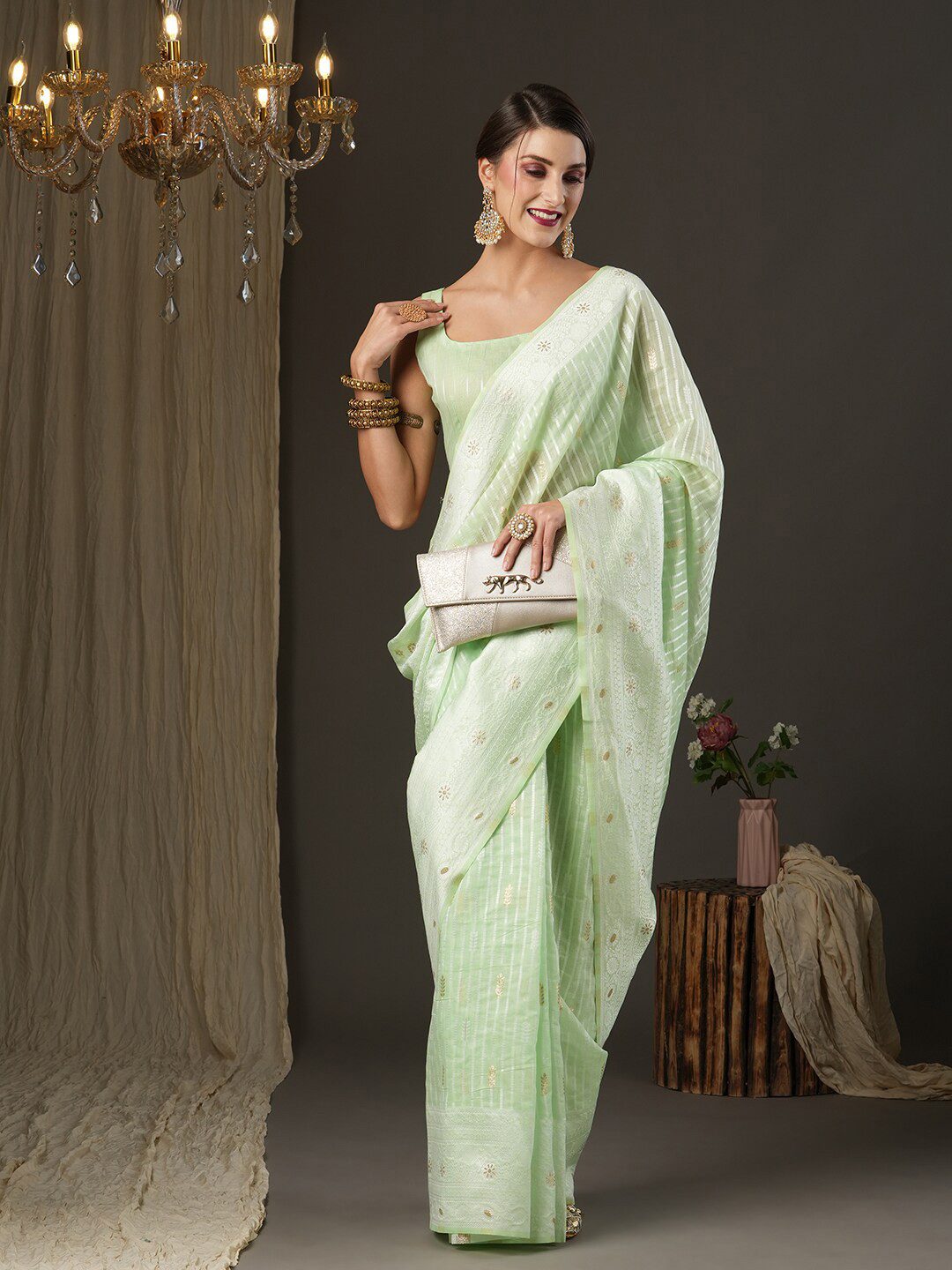 

Saree mall Woven Design Zari Silk Cotton Saree, Sea green
